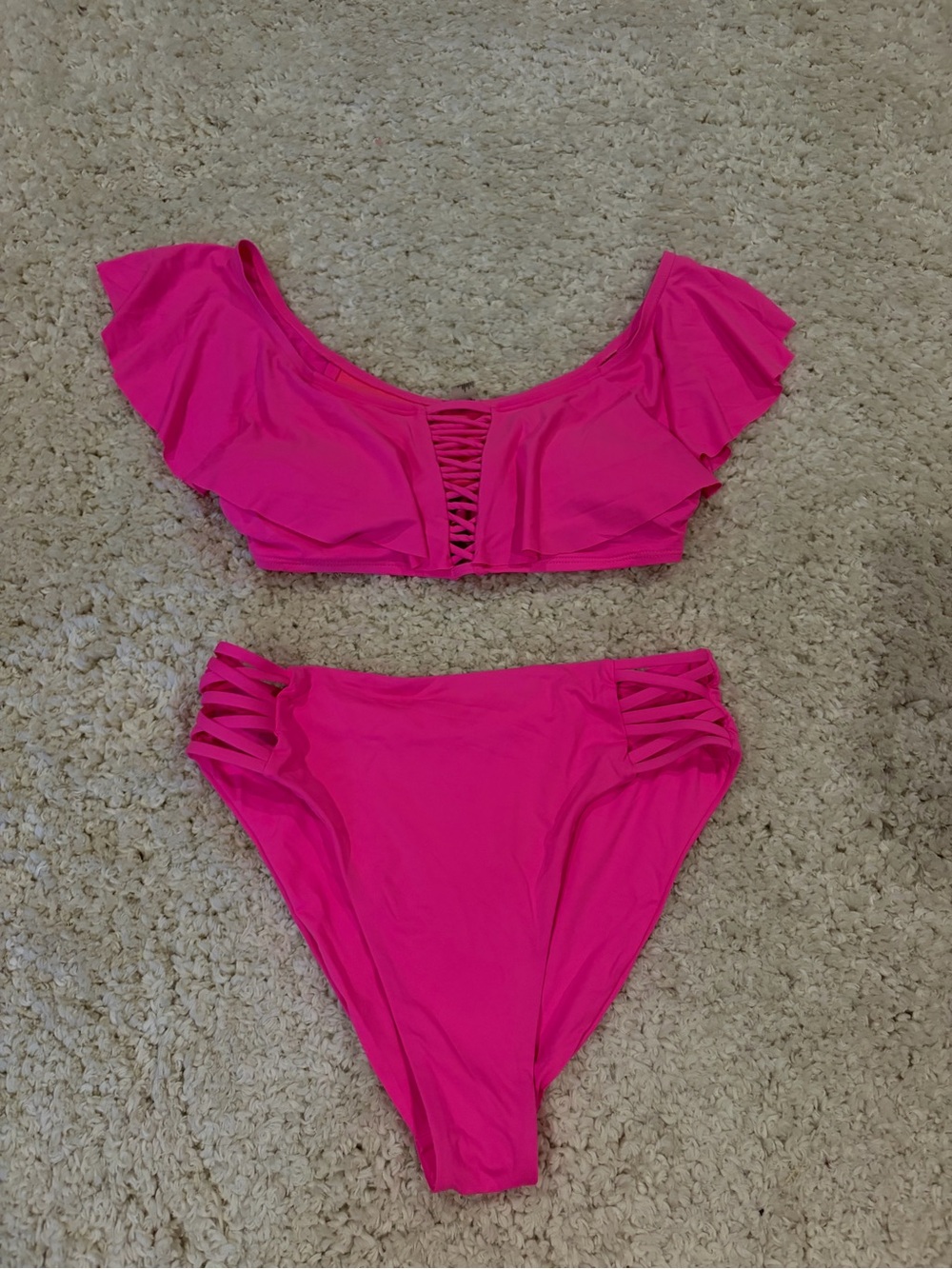 TiniBikini Hot Pink Ruffle Lattice Two-Piece Bikini